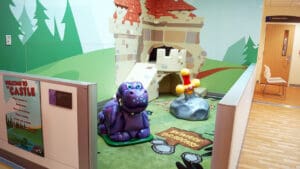 purple dinosaur at aurora childrens hospital