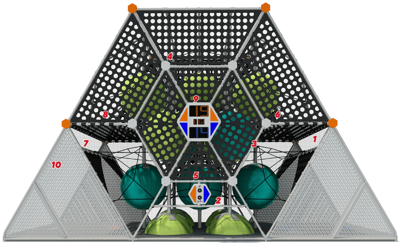 The Hive’s hex structure, front view