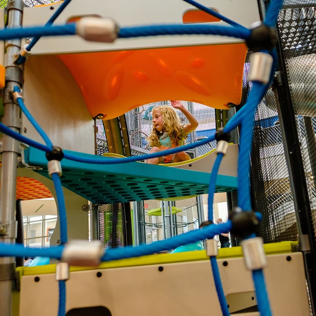 atom play structure, interior view, climbing platforms
