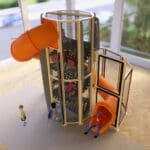 New Heights Tower with an orange spiral slide, elevated viewpoint
