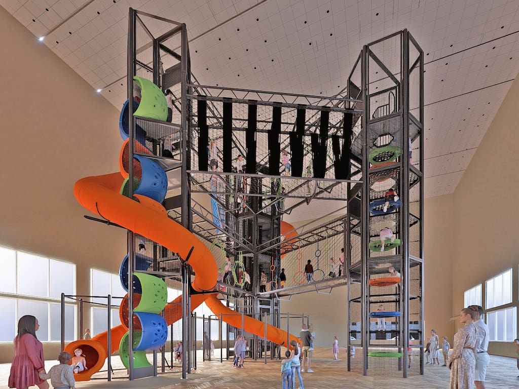 SKYCOURSE indoor playground with tall climbing towers