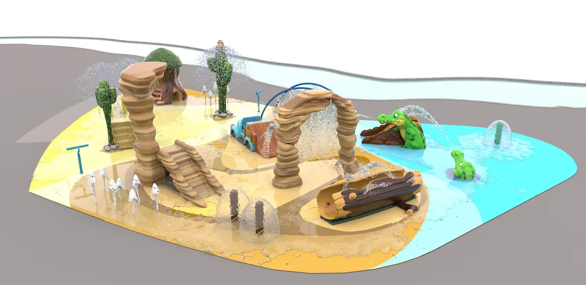 layout of splash pad play area