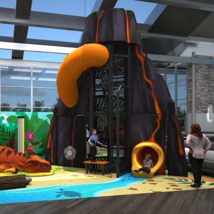 prehistoric volcano, theme play tower