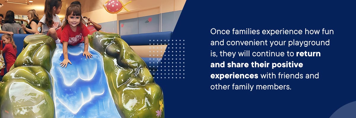 Once families experience how fun and convenient your playground is, they will continue to return and share their positive experiences with friends and other family members.